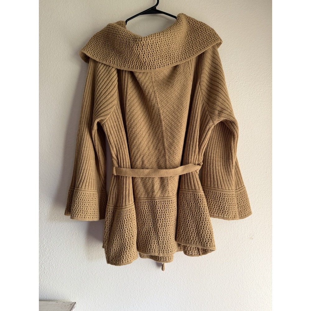 Ashley Stewart‎ Sweater  TAN Cowl Neck Long Sleeve Size 22/24 Belted